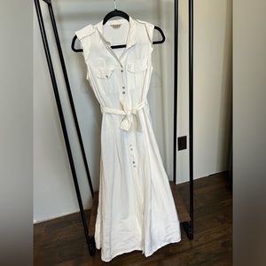 Long white button up summer dress